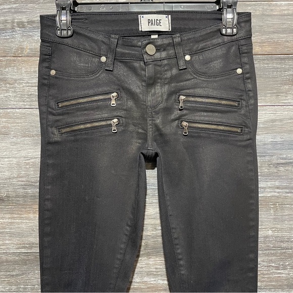 Paige Sexy Denim Edgemont Ultra Skinny Silk Coating in Black Jeans Pants Size 26 - Picture 7 of 16